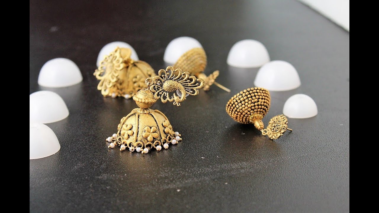 DIY Antique gold jhumka out of Plastic Jhumka Base