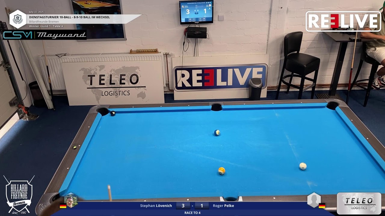 Stephan L&ouml;venich vs Roger Pelke Tisch 4 Dienstagsturnier 10-Ball BF Bremen 22-7-25