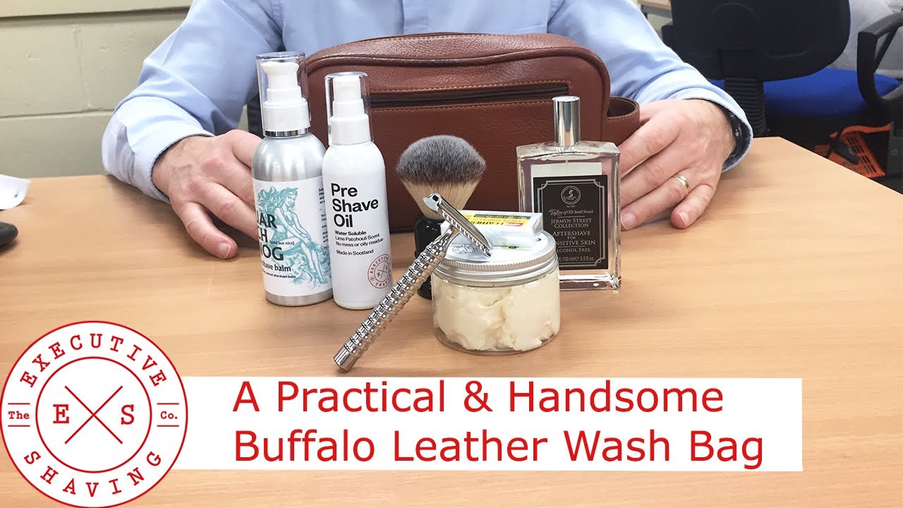 A Practical & Handsome Buffalo Leather Wash Bag @ The Executive Shaving Company