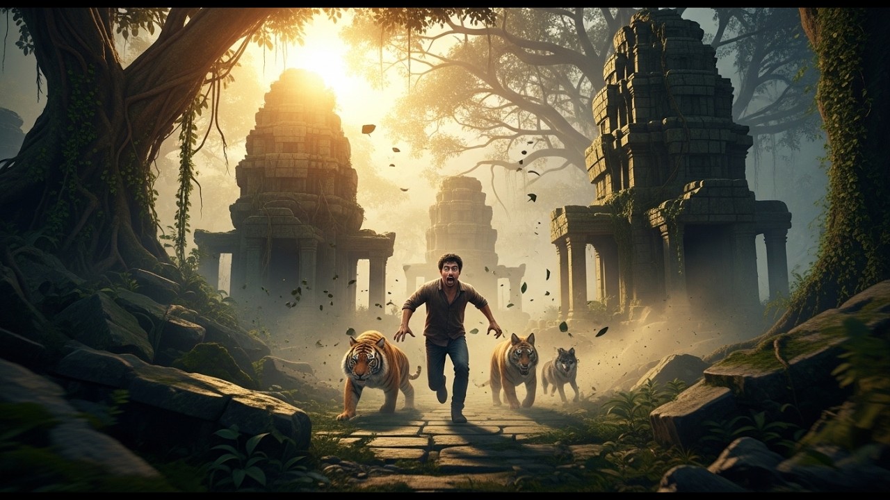 Man Running Through Ancient Jungle Ruins 🐆 | Wild Animal Chase Scene (Cinematic 4K)