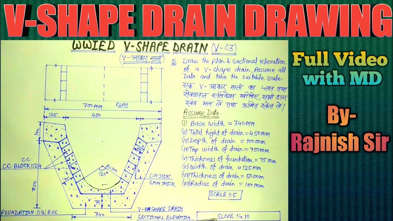 V- Shape drain drawing(WWIED) @rajnishkumarofficialcivile9643