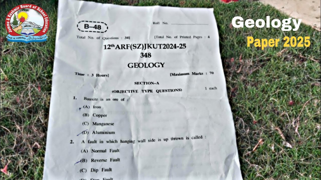 Jkbose Class 12th Geology Paper || Geology Paper 2025