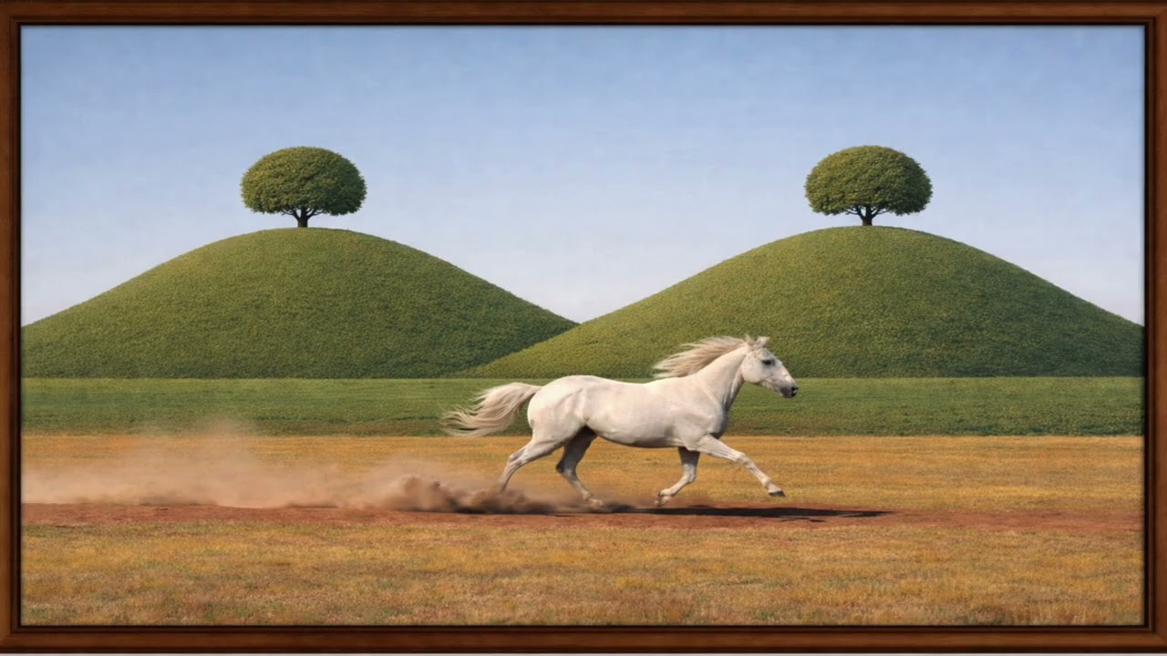 Horse and Hills /4K Frame TV Art/ Minimal Calm Seascape 1 Hour