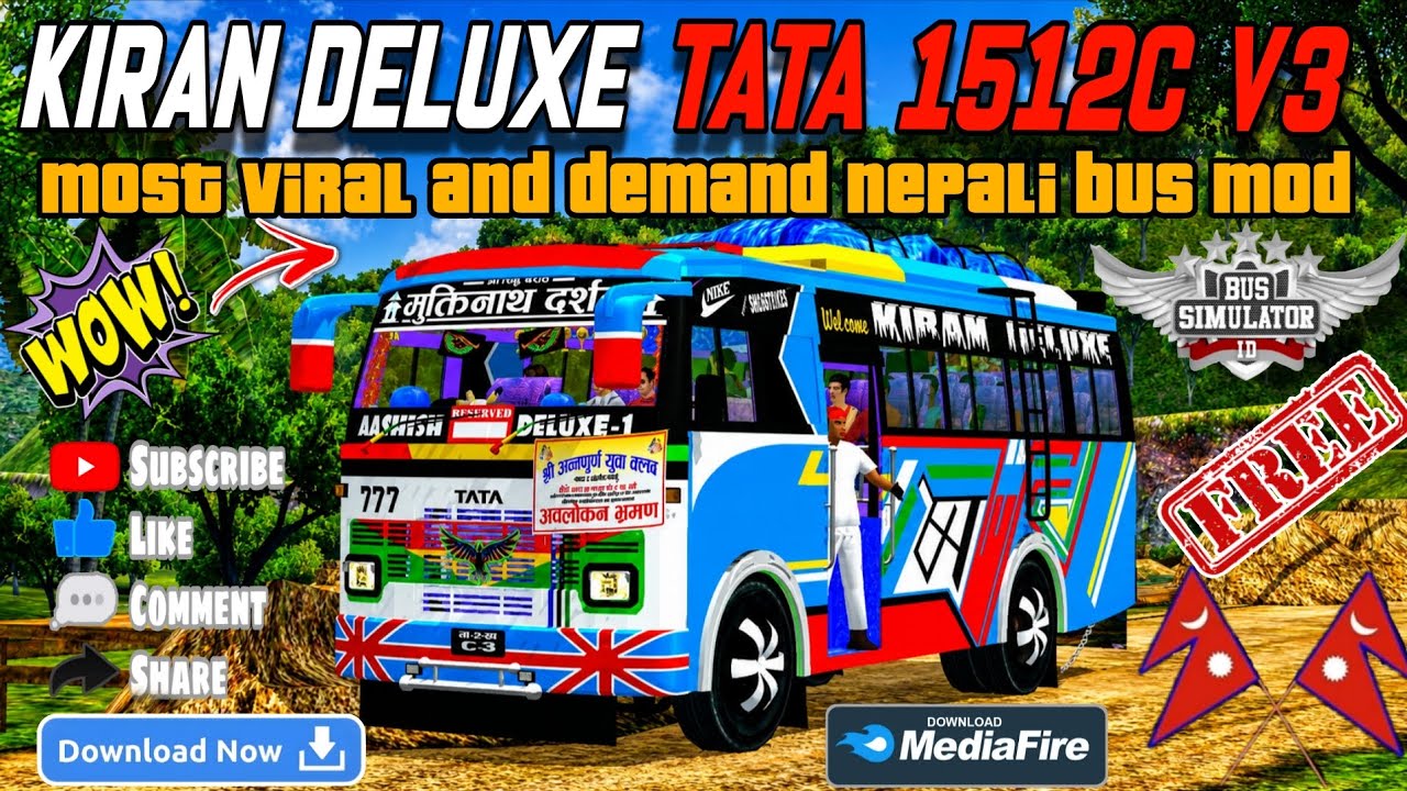 Kiran Deluxe | Nepali Tata 1512c V3 Bus Mod| 5K Special | Download Now | Bus Simulator Indonesia 