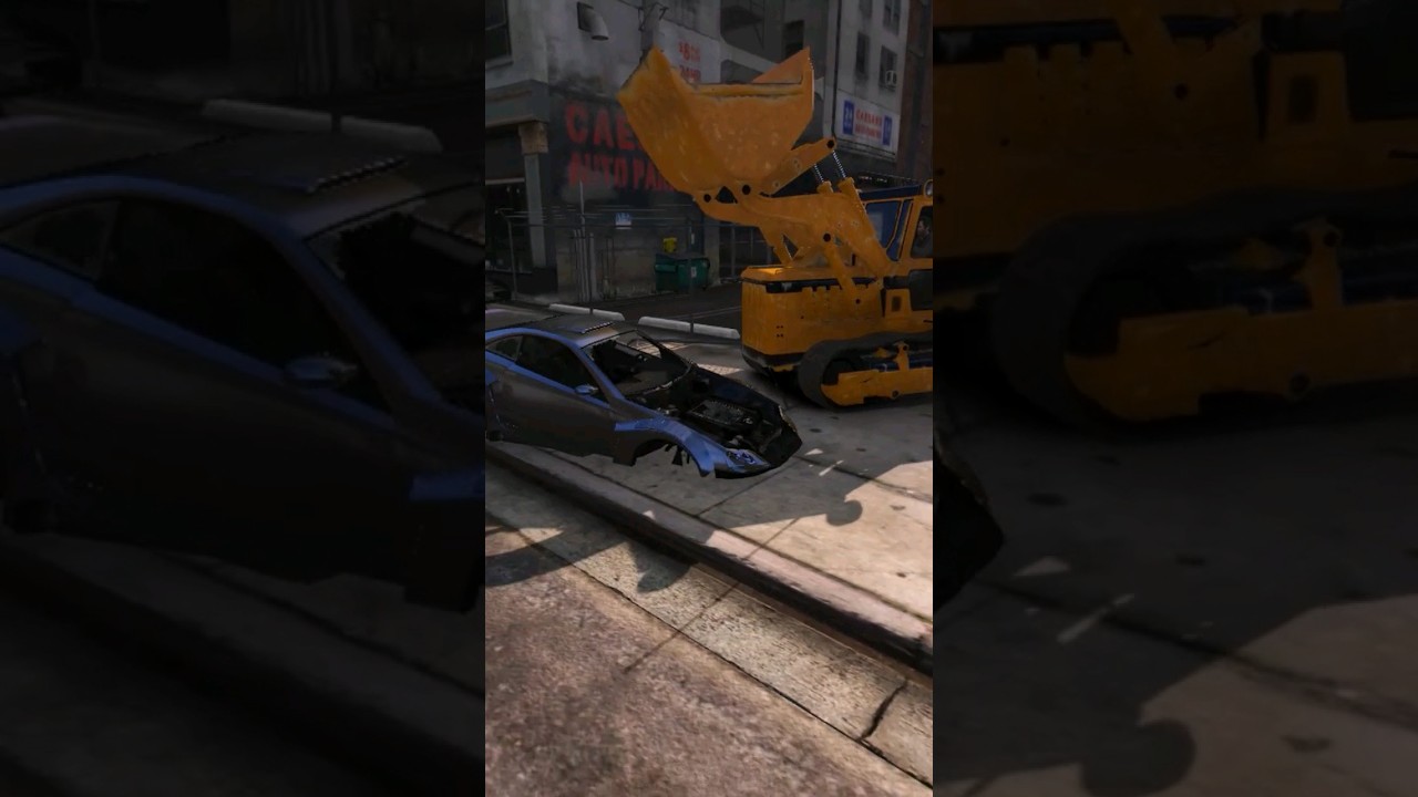 BULLDOZER DESTROYING CAR WITH REALISTIC DAMAGE #shorts #shortvideo #gta5 #bulldozer #car #viral