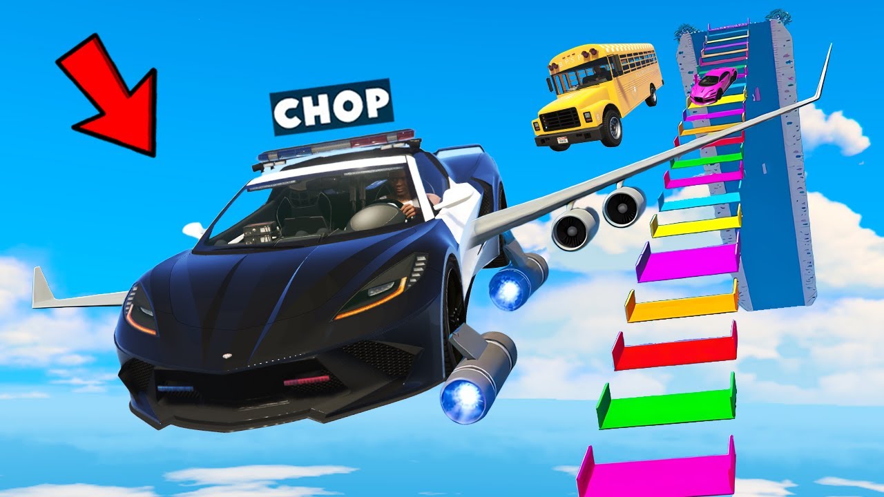 GTA 5 CHOP DID MEGA RAMP GLIDER CHALLENGE WITH POLICE CARS