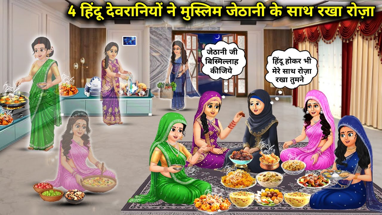 4 हिंदू देवरानियों ने मुस्लिम जेठानी के साथ रखा रोज़ा || Cartoon Videos || Hindu Sister Fasting With