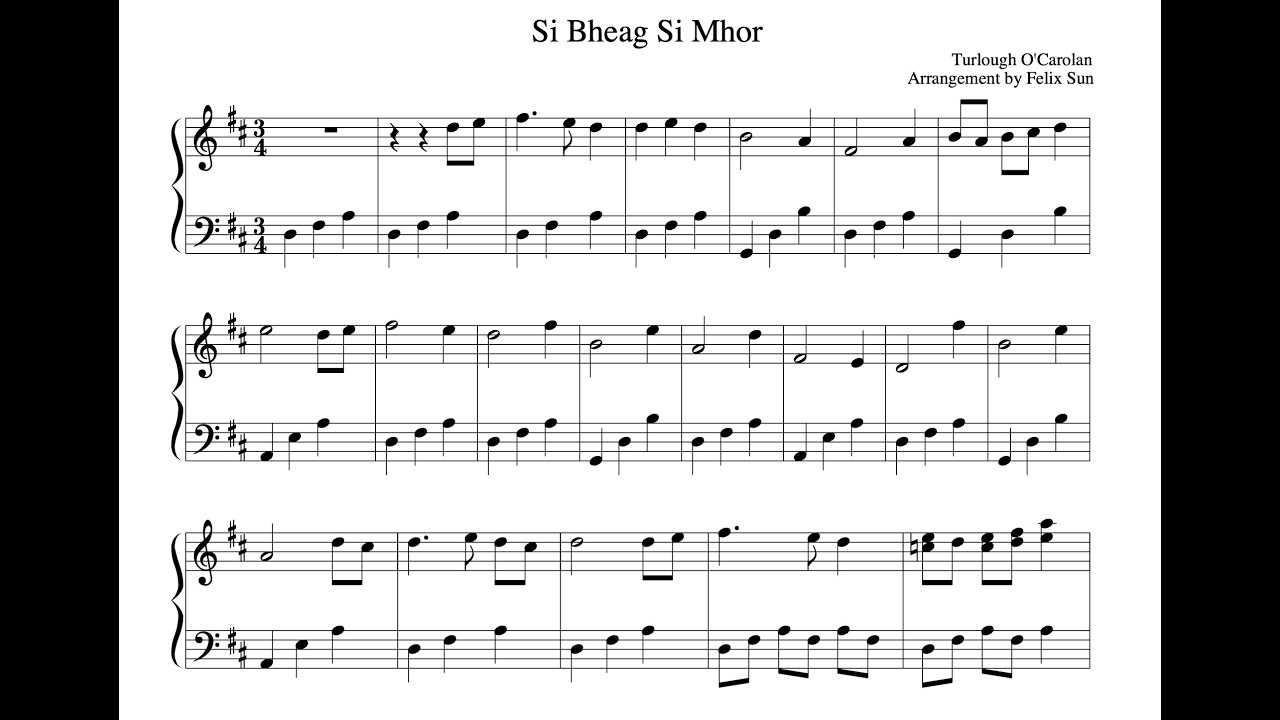 Si Bheag Si Mhor -  Turlough O'Carolan (Irish Folk Song - Piano Sheet Music) Beginner Arrangement