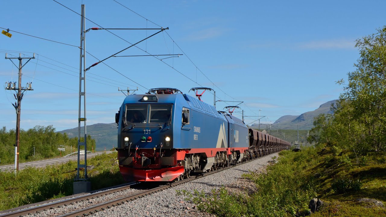 MTAB IORE 115+119 and IORE 131+111 with huge iron ore trains in Abisko Östra