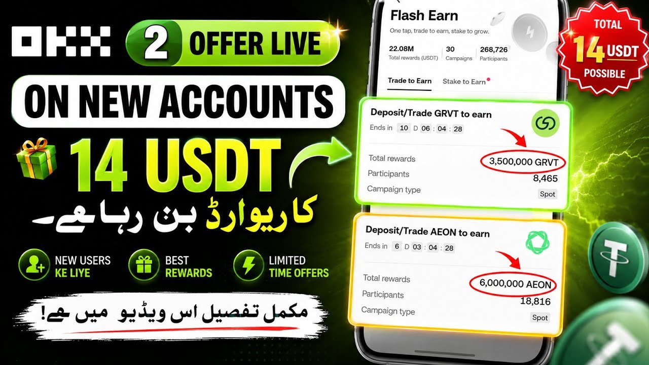OKX 2 New Offers Live 🔥 | New Accounts Ko 14 USDT Reward 🎁 | Complete Guide
