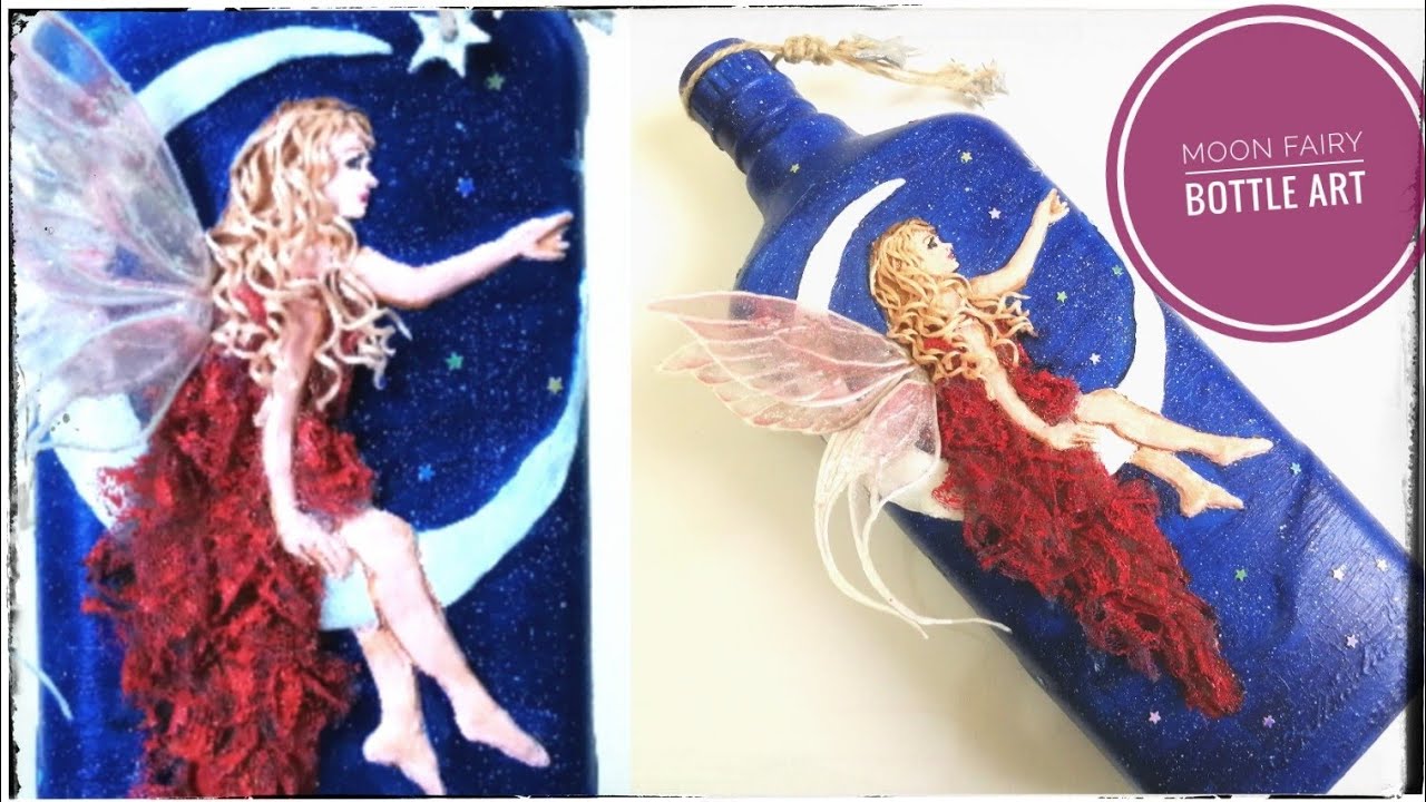 Moon fairy Bottle art | Women bottle art | Fairy sitting on moon | DIY Bottle neck hanger | Ep 94