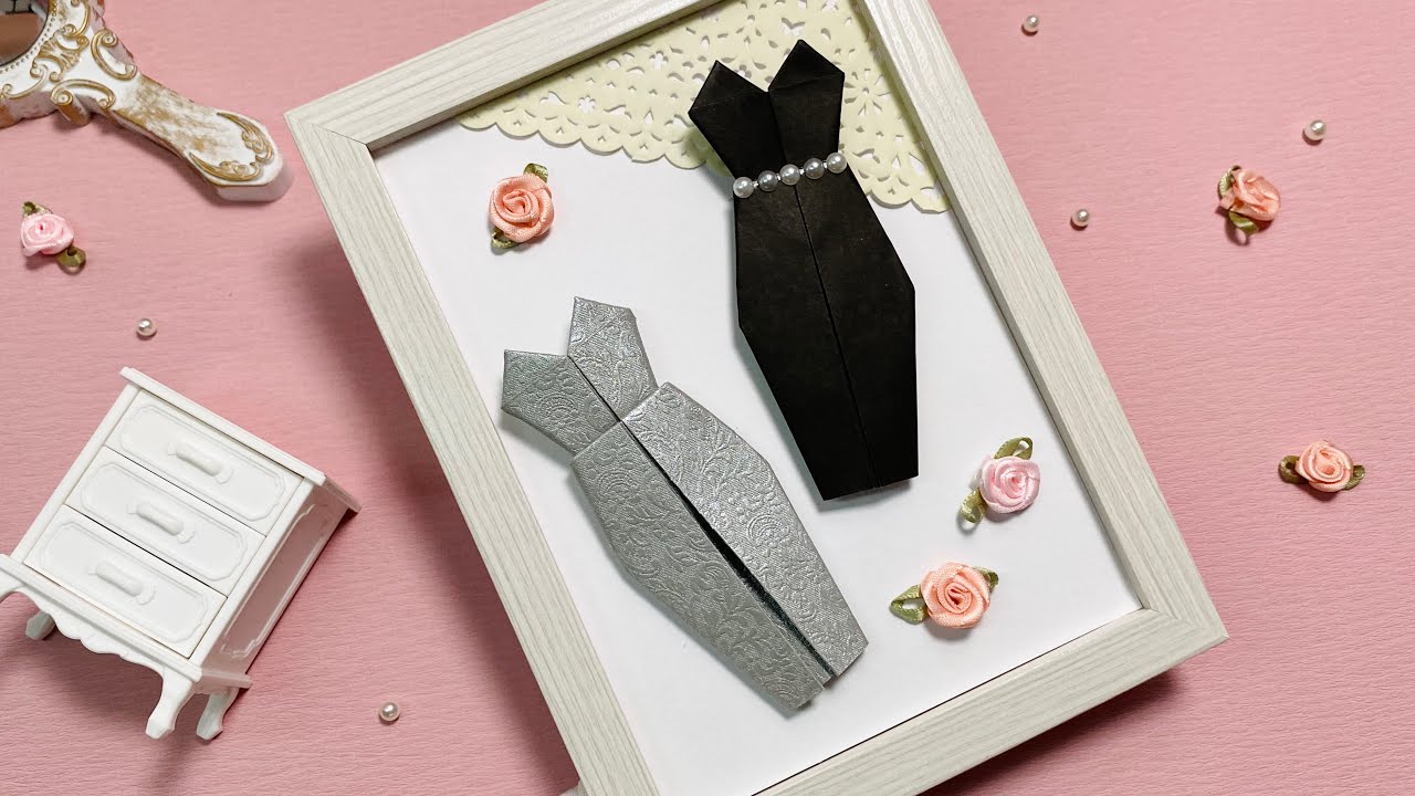 【折り紙一枚】高級タイトドレスの作り方👗お祝いプレゼント🎁