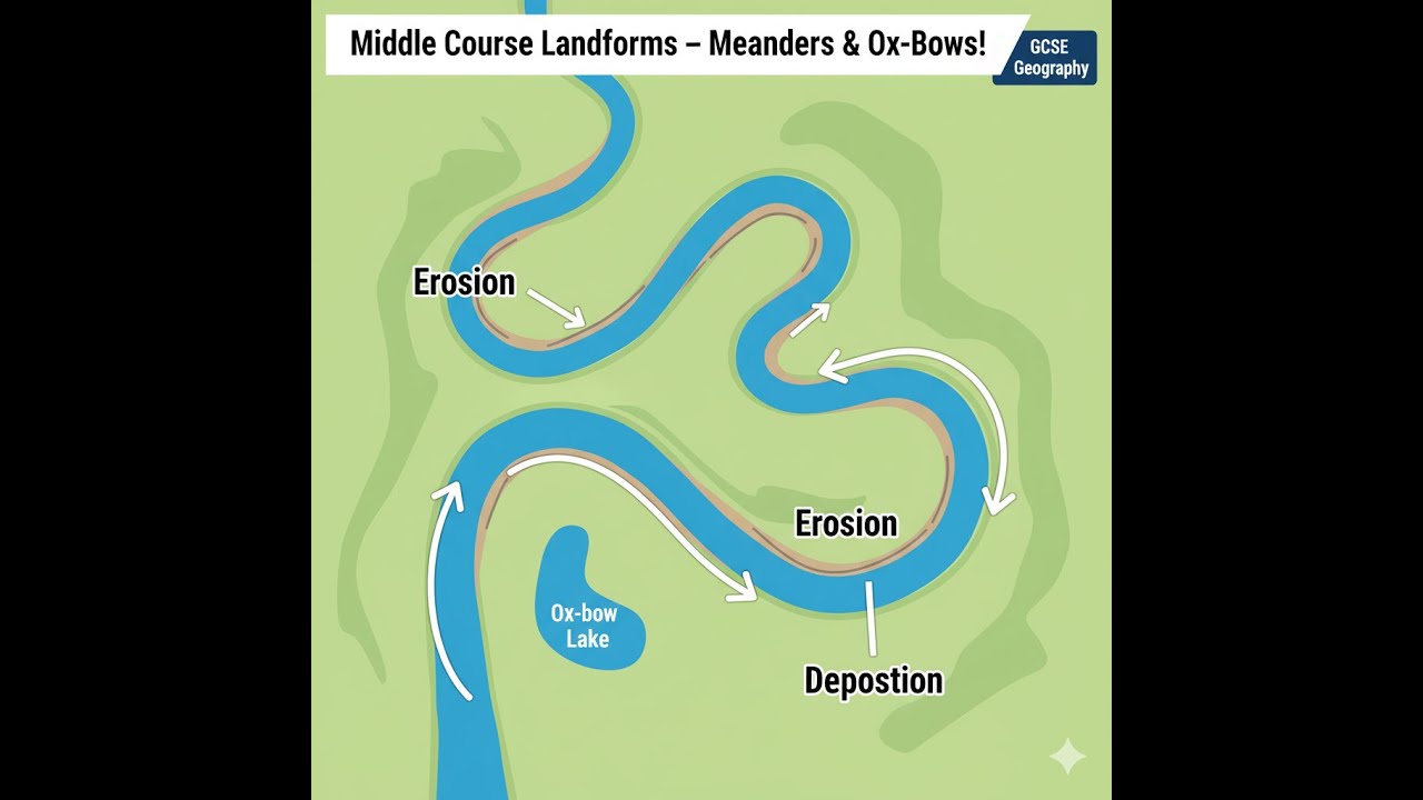 Middle Course Landforms – Meanders & Ox-Bow Lakes | AQA GCSE Geography