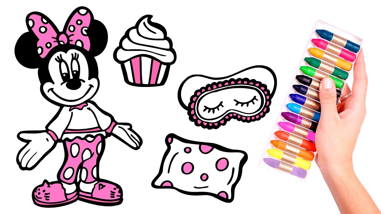Dibuja y Colorea 🌈 Minnie Mouse se prepara para su fiesta de Pijamas 🥳