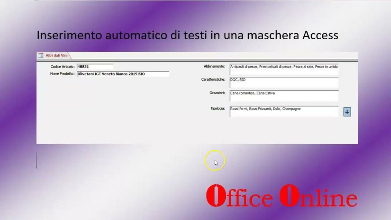 Inserimento automatico di testi in una maschera Access