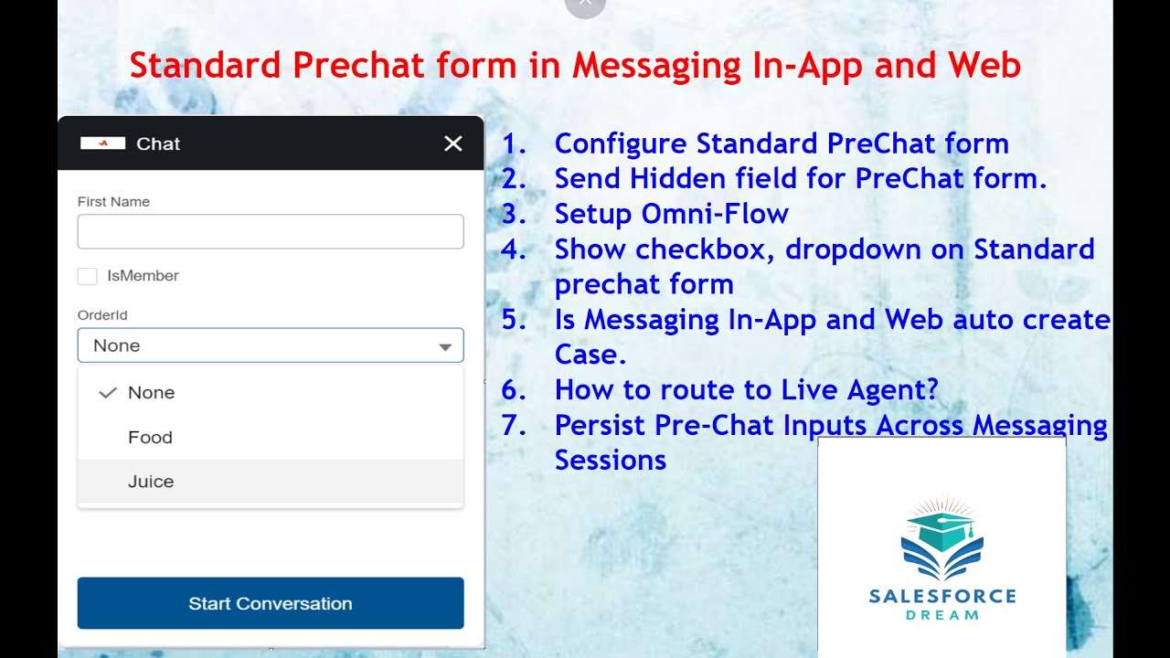 Standard Pre Chat in Salesforce Messaging for In App and Web Series 2 #servicecloud