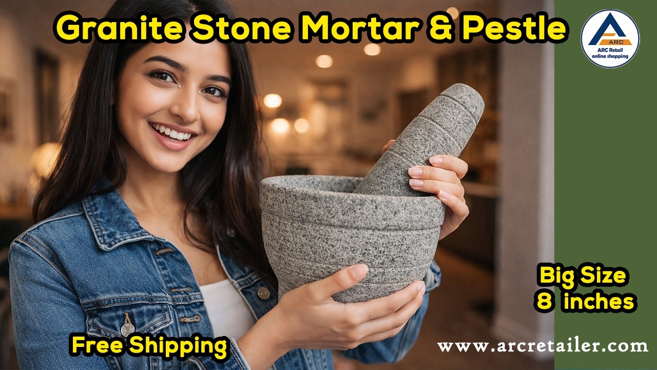 OvenAid Big Stone Mortar and Pestle – 8 Inch  Natural Granite  10kg Heavy Duty