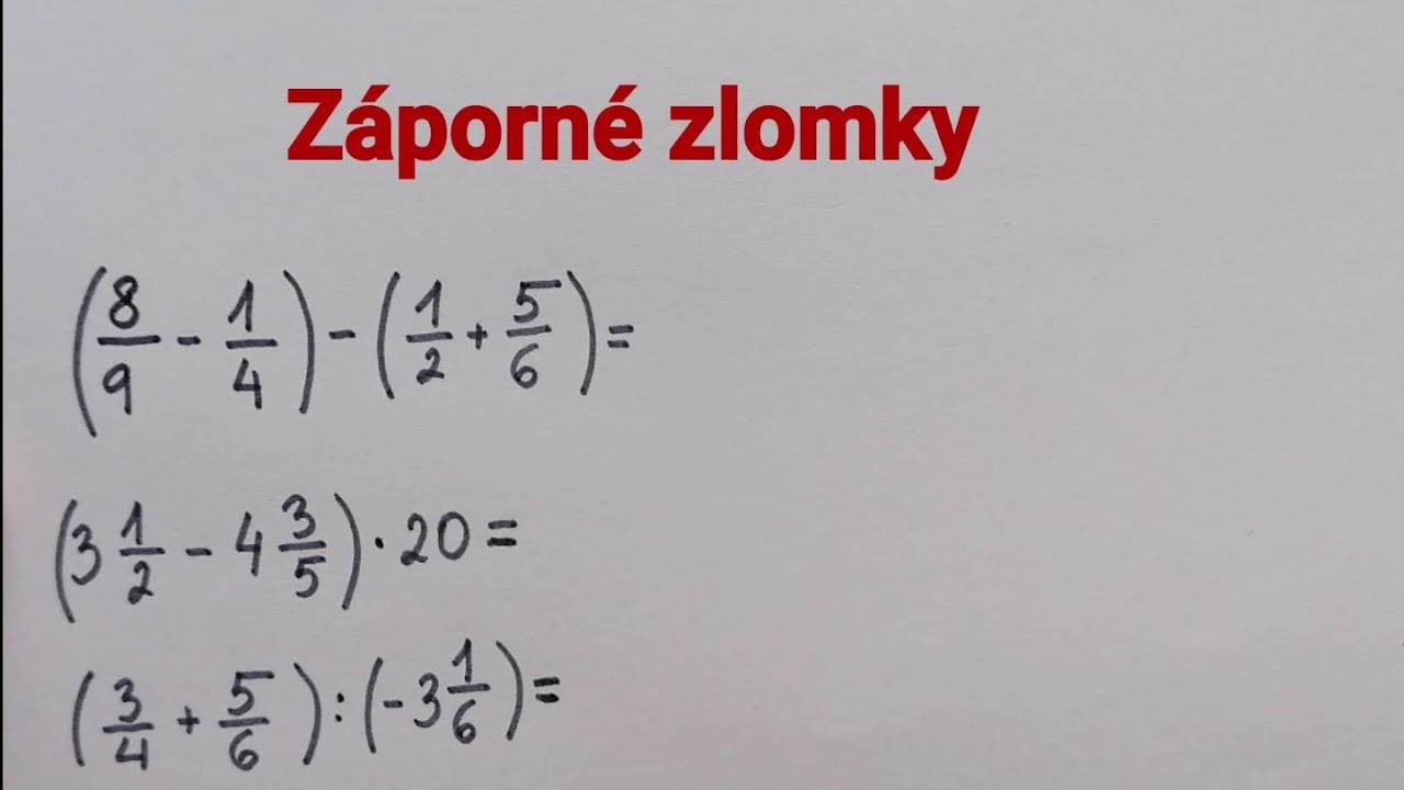 Racionální čísla 4, záporné zlomky