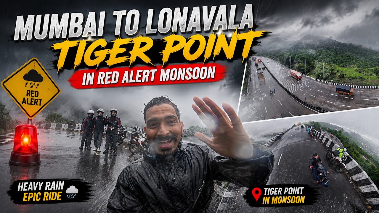 Mumbai to Lonavala Tiger Point 🌧️ | Riding in RED ALERT Monsoon 😱 | Heavy Rain Bike Ride Vlog 
