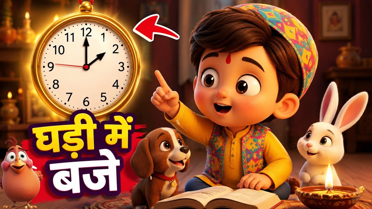 🕐घड़ी में बजे एक | Hindi Nursery Rhymes for Kids