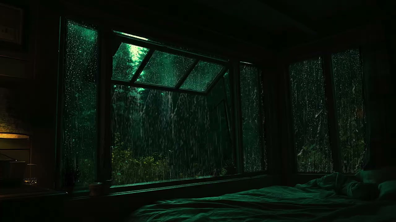 Stormy Rain Sounds in Dark Night for Sleep 🌧️ Cozy Countryside Cabin Dark Screen, No Music