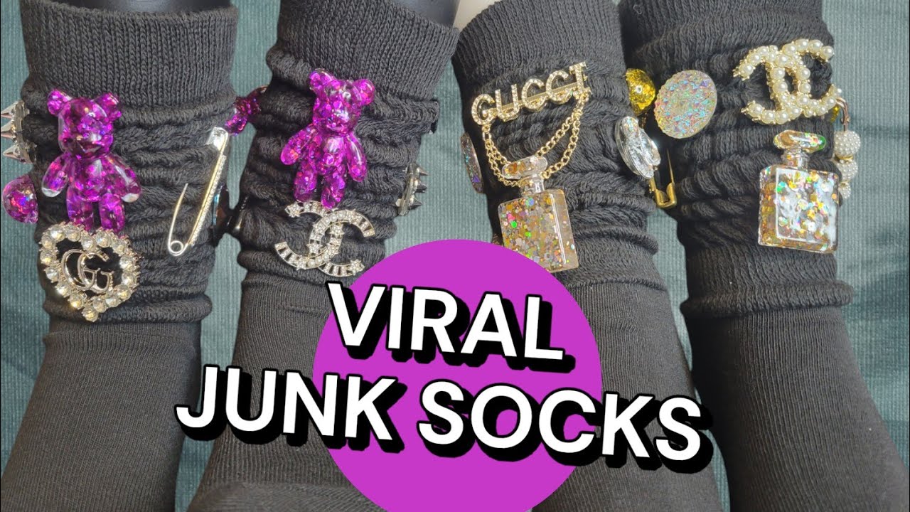 DIY JUNK SLOUCH SOCKS  WITH DESIGNER BROOCHES- WATCH ME SLAY 2 PAIR - TUTORIAL VIDEO