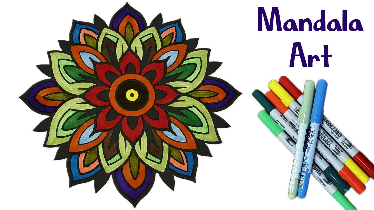 Mandala art for beginners | Adult colouring| brushpen| soothing music #mandalaart @Colouringjoy 