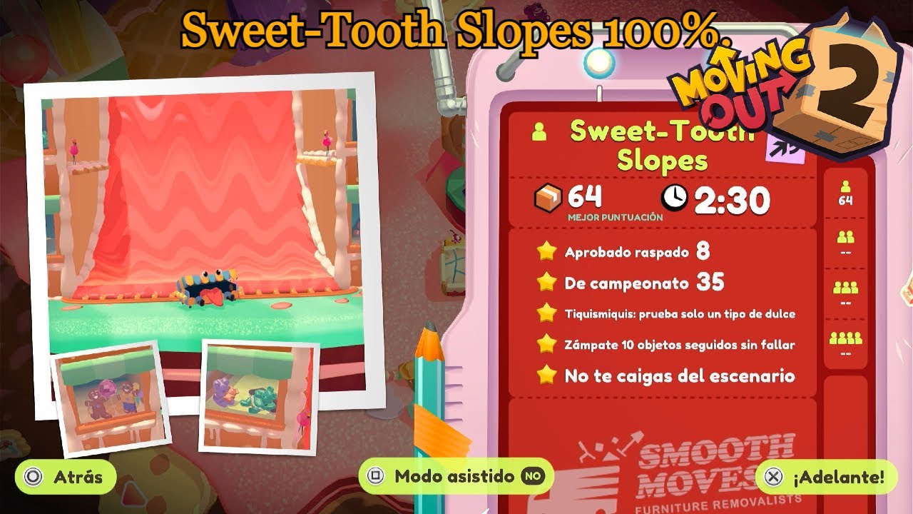 Moving Out 2 | Sweet-Tooth Slopes al 100% con todos los objetivos.