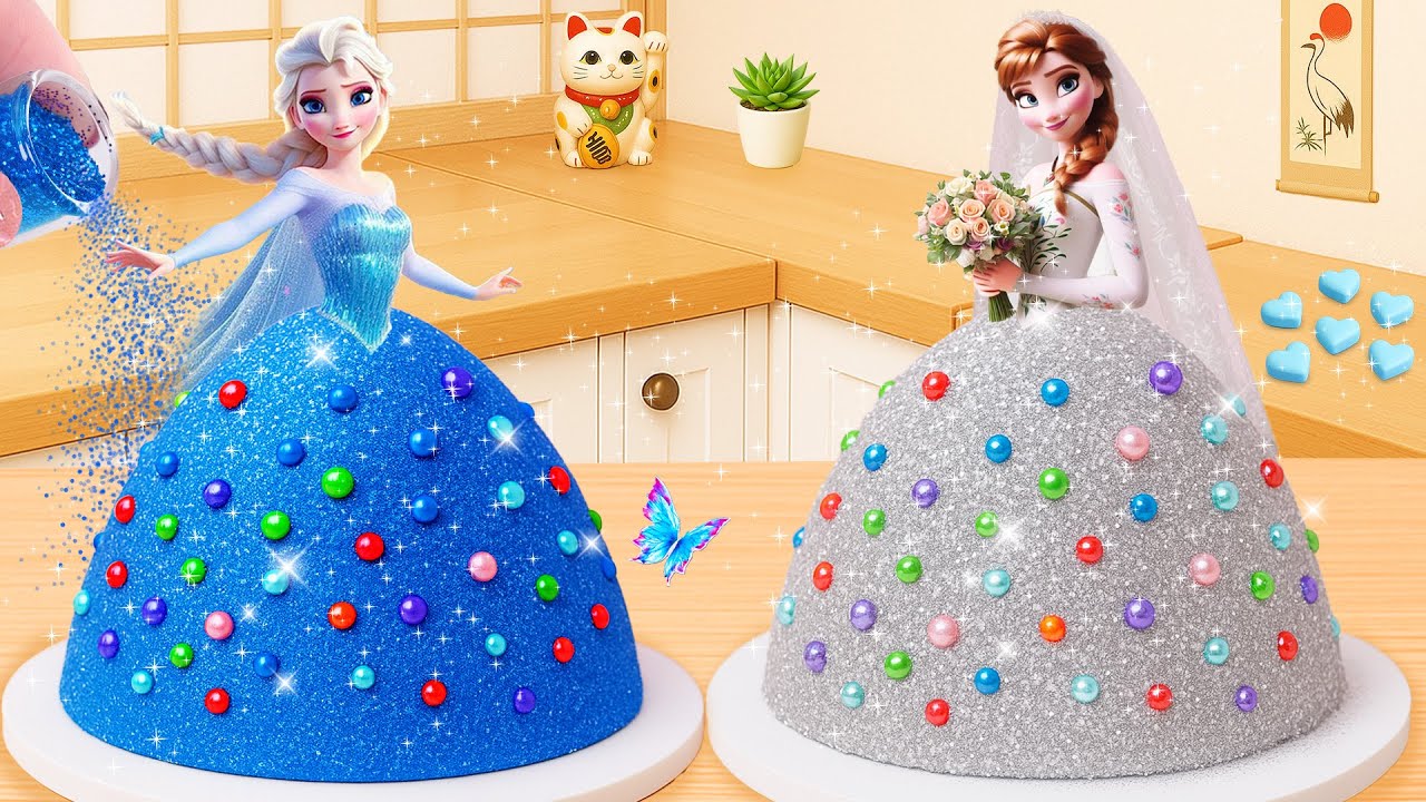 エルサブルーグリッターケーキ vs アナシルバーウェディングケーキ | Elsa Blue Glitter Cake vs Anna Silver Wedding Cake | Sweet Japan