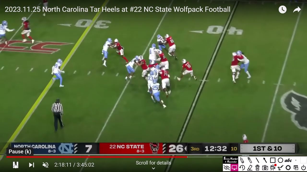 NC State Film - Jacarrius Peak makes outside zone work