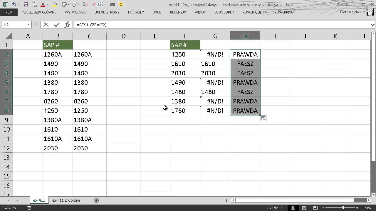 excel-411 - Dbaj o spójność danych - przekształcanie na teksty lub liczby