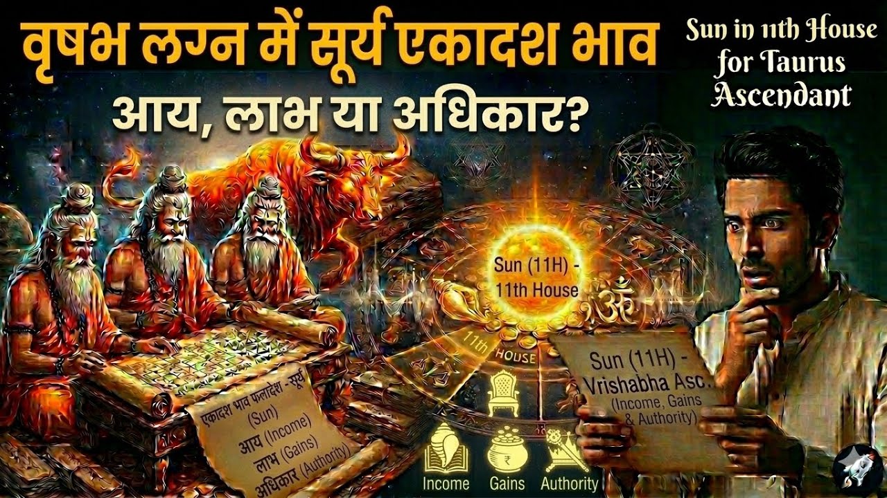वृषभ लग्न में सूर्य एकादश भाव | Sun in 11th House for Taurus Ascendant | Income, Gains & Authority