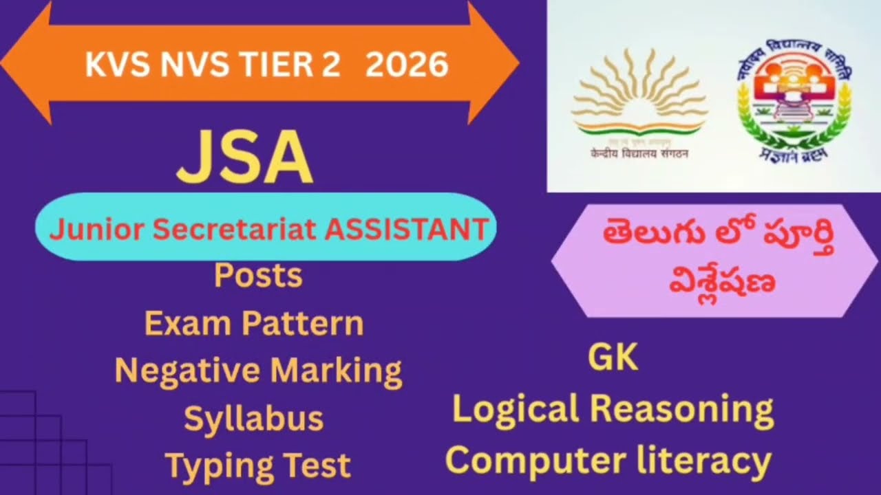 KVS NVS TIER 2#Junior Secretariat Assistant#Syllabus# Pattern#Negative Marking@Learn with sirisha 