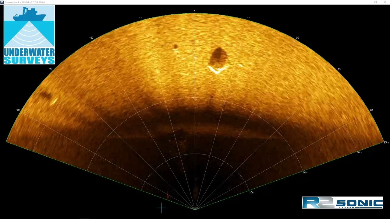 UWS Forward Looking Sonar acoustic image of a sunken 2-masted yacht