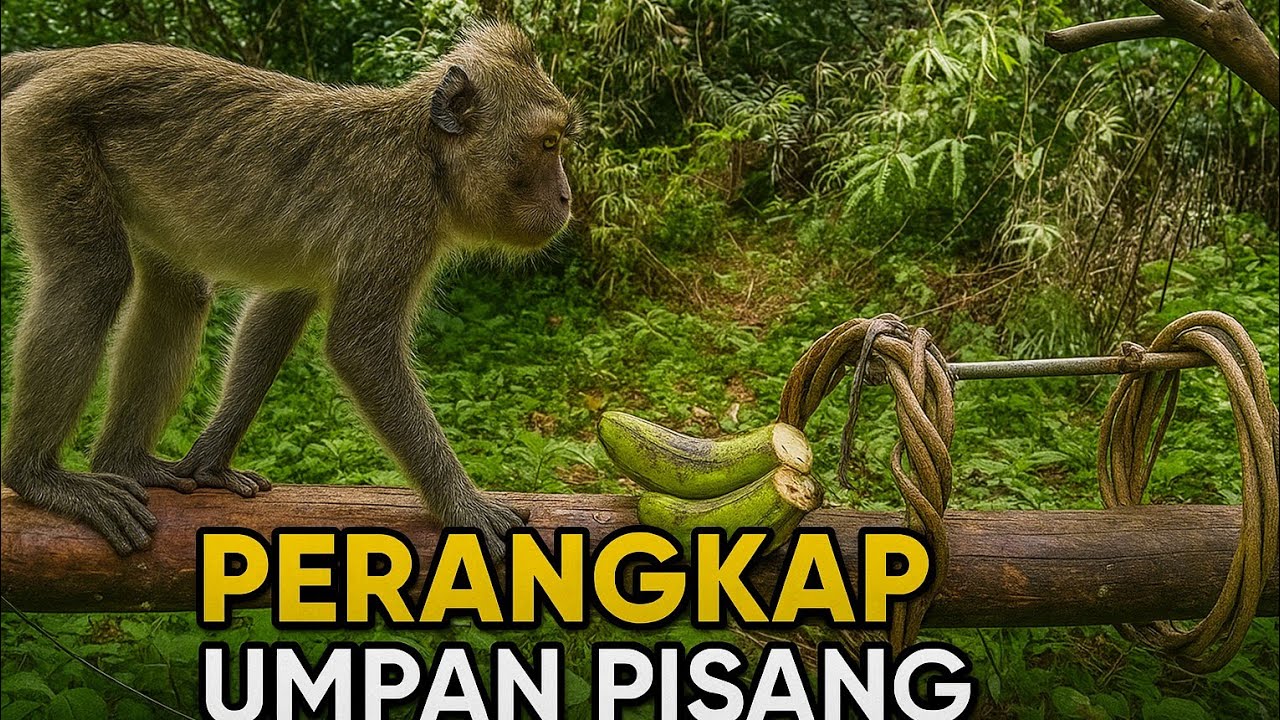 Tutorial membuat jerat monyet menggunakan umpan pisang.