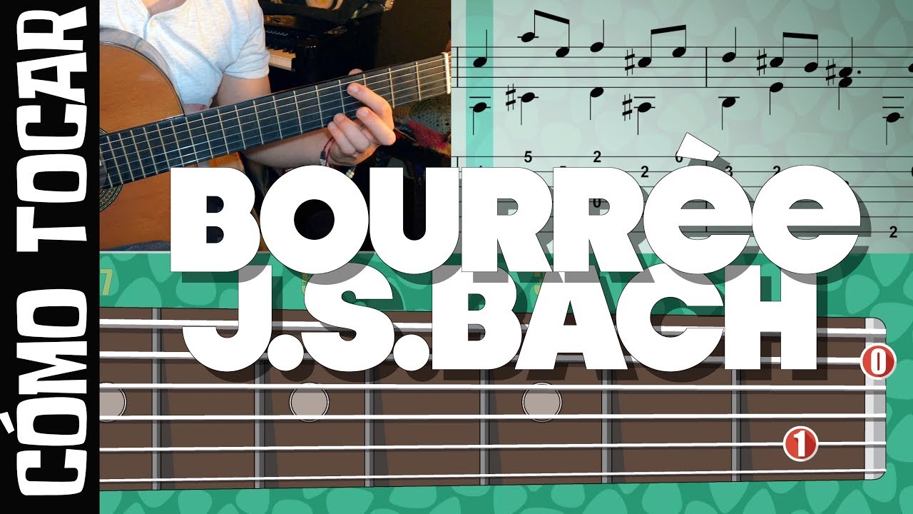 Bourrée  from suite No 1 for lute BWV 996 de J.S. Bach (partitura,tab) tutorial Guitarbn