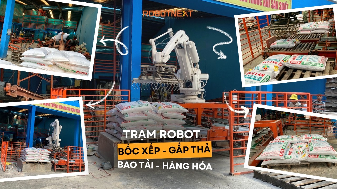Trạm Robot Bốc Xếp Bao Hàng Hóa Tự Động | Dự Án Thực Tế Robotnext #robotnext #industrialrobotarm