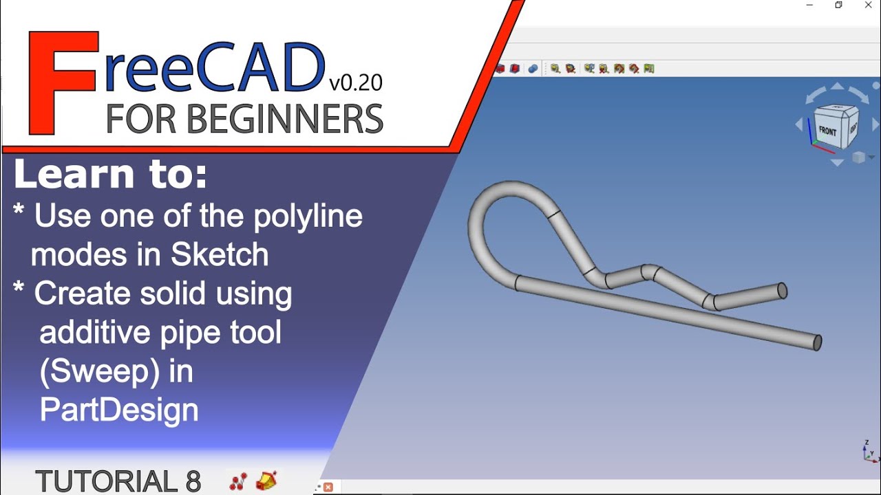 FreeCAD 0.20 beginners tutorial 8: Create solid using additive pipe tool(Sweep)