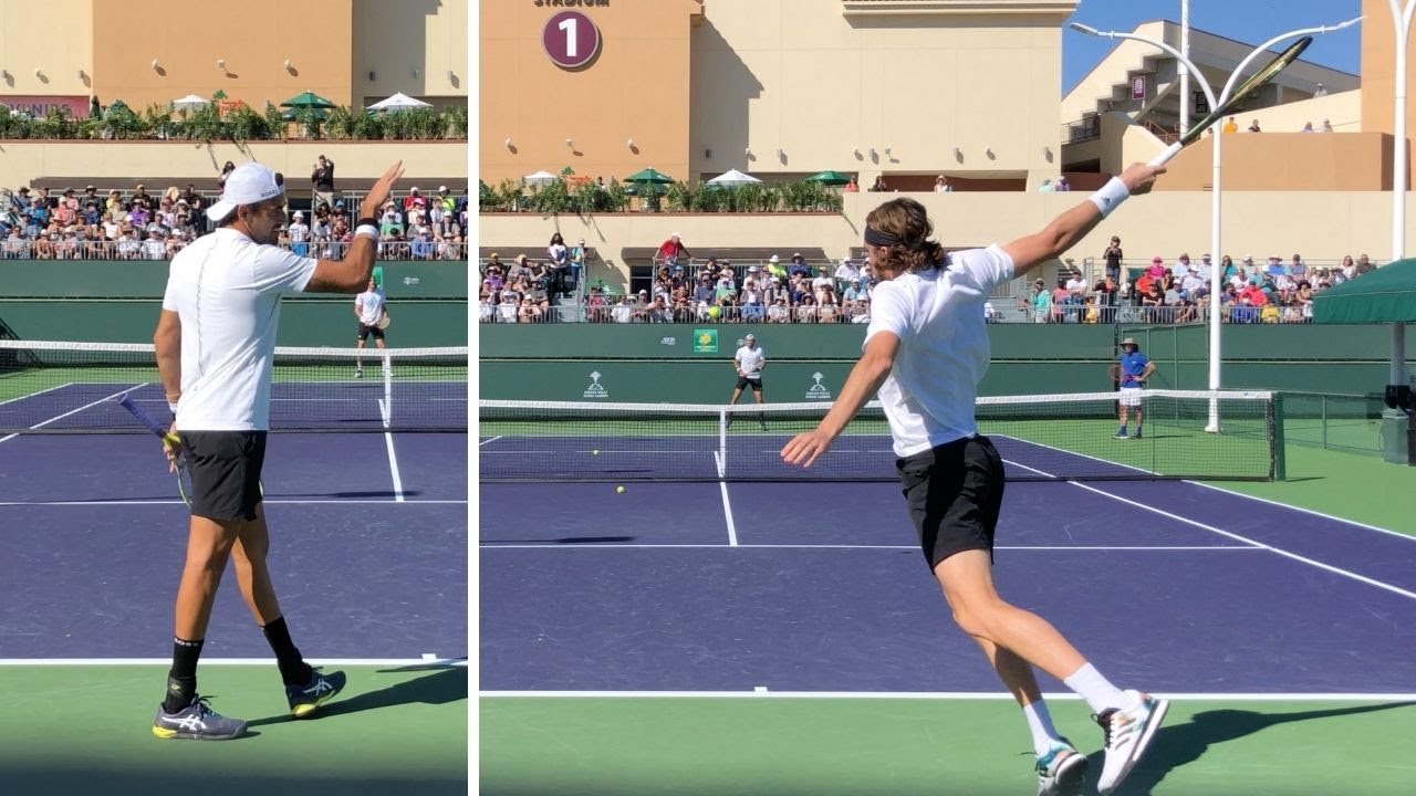 Stefanos Tsitsipas & Matteo Berrettini - Court Level Practice [IW 2022]
