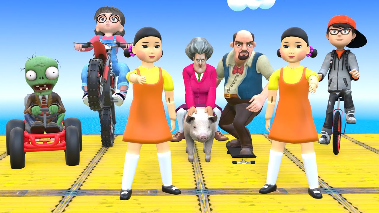 Scary Teacher 3D vs Squid Game Draw Animals Into Superheroes 5 Times Challenge Who Draws Better