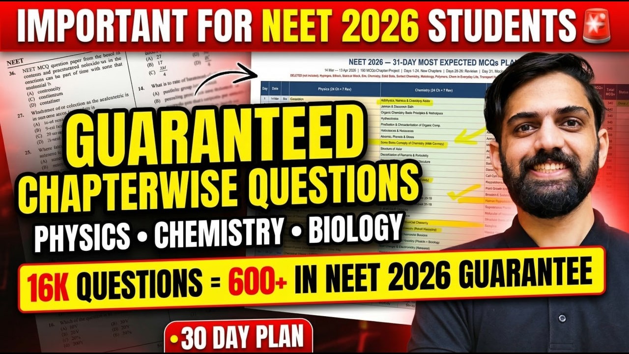 NEET 2026 Guaranteed Questions 🔥 Chapterwise Physics, Chemistry & Biology MCQs | 16K MCQs 600+ Marks