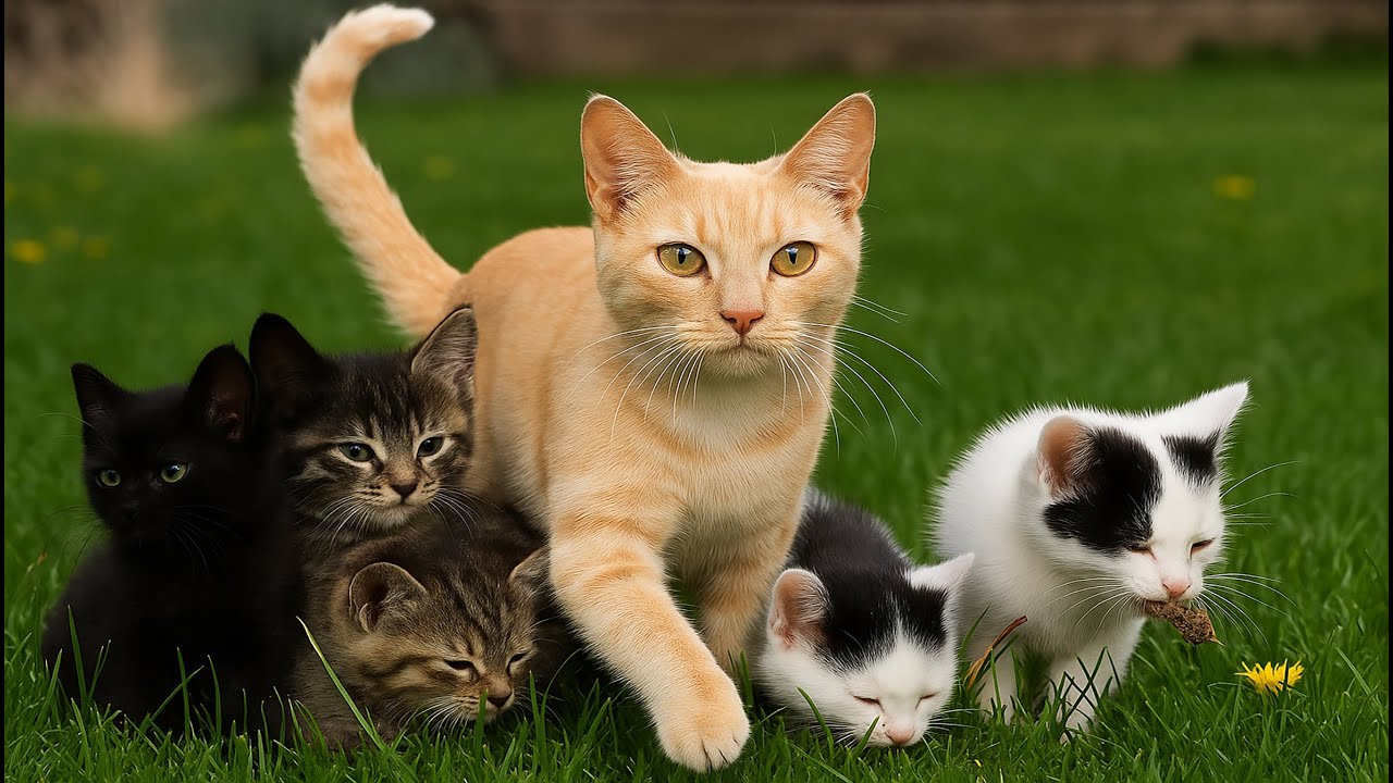 Sweet Kittens on the Lawn Having Fun with Puppies, Rabbits, Chicks & Piglets – Cats Meowing 🐱🐶