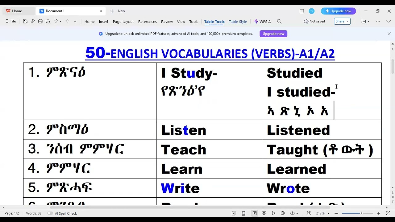 ኣገደስቲ 50 ቃላት A1/A2 level(VERBS)