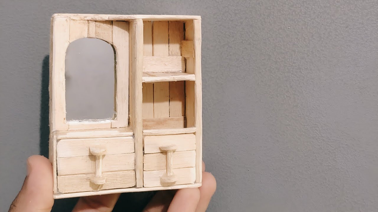 DIY-miniature dressing table. Ice-cream stick dressing table.Popsicle dressing table. Mini Furniture