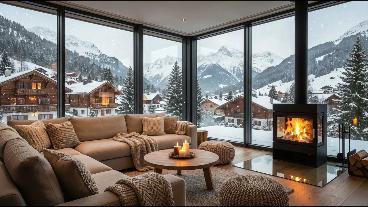 The Most Relaxing Winter Cabin You’ll See Today ❄️ Cozy Fireplace & Snowy Mountain Escape | 4K
