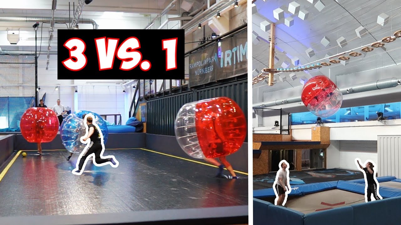 Unfaires Spiel? 3 gegen 1! Bubble-Soccer vs. Trampolinpark!