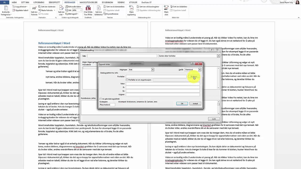 Tekstbehandling: Referanseverktøy - registrere kilder i Word 2013
