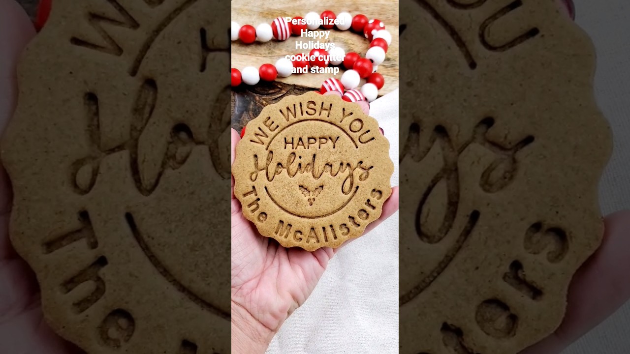 Personalized Custom Happy Holidays Cookie Cutter Stamp With Your Family Name Embosser Topper