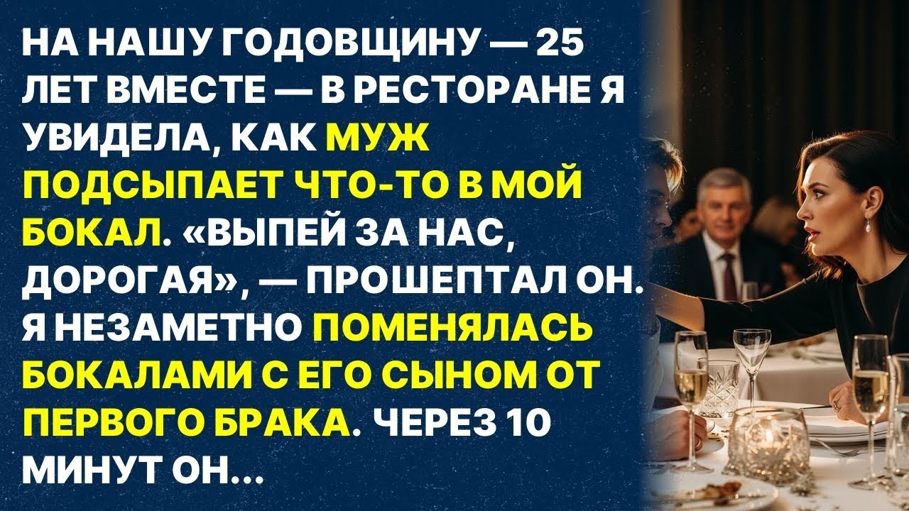 Муж подсыпал мне что-то в бокал на годовщину, но я поменялась с его сыном