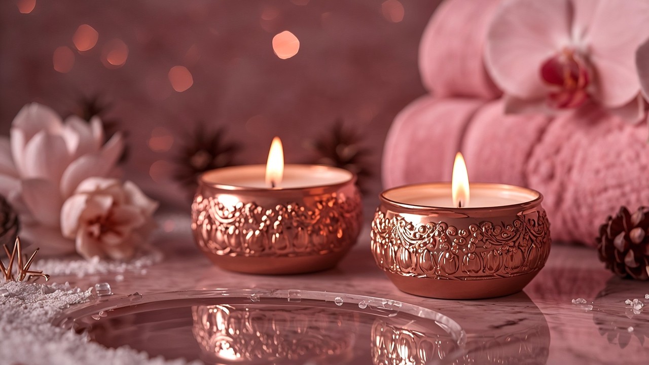 Release Stress Before Sleep 🌙 Soft Pink Candle Spa Music for Deep Rest